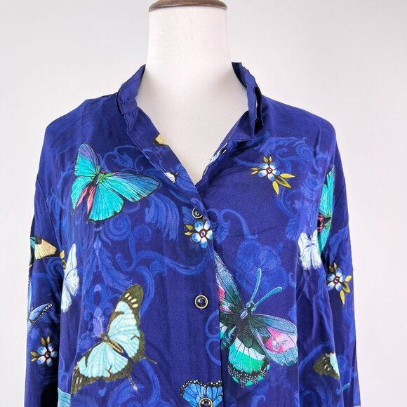 $310 NWOT Johnny Was Marina Butterfly Button Down Long Sleeves Silk Blouse Sz S - Picture 3 of 13